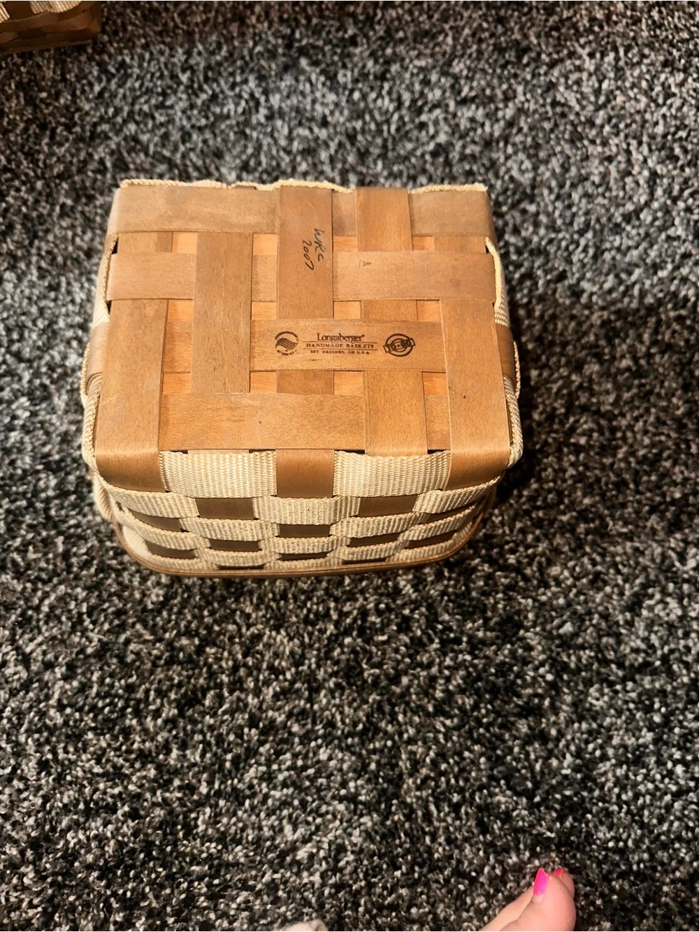 Longaberger Small Side Handled To Go Tote Nylon Wood Basket